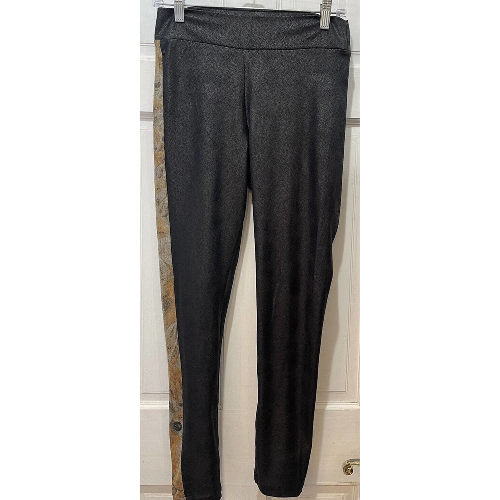 Volt Design Black Textured Leggings with Fox Strip Down One Leg Size 2